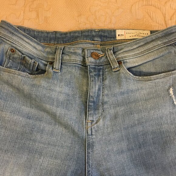 Esprit Blue Slim Fit 98% Cotton Distressed Denim Jeans - Picture 2 of 16